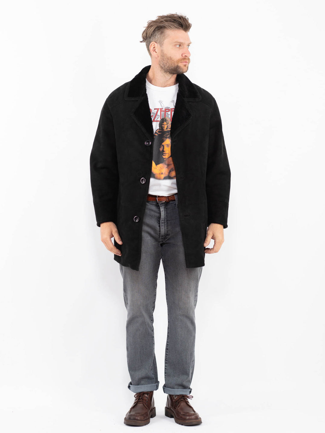 Vintage 90's Men Sheepskin Coat in BlackZ2266