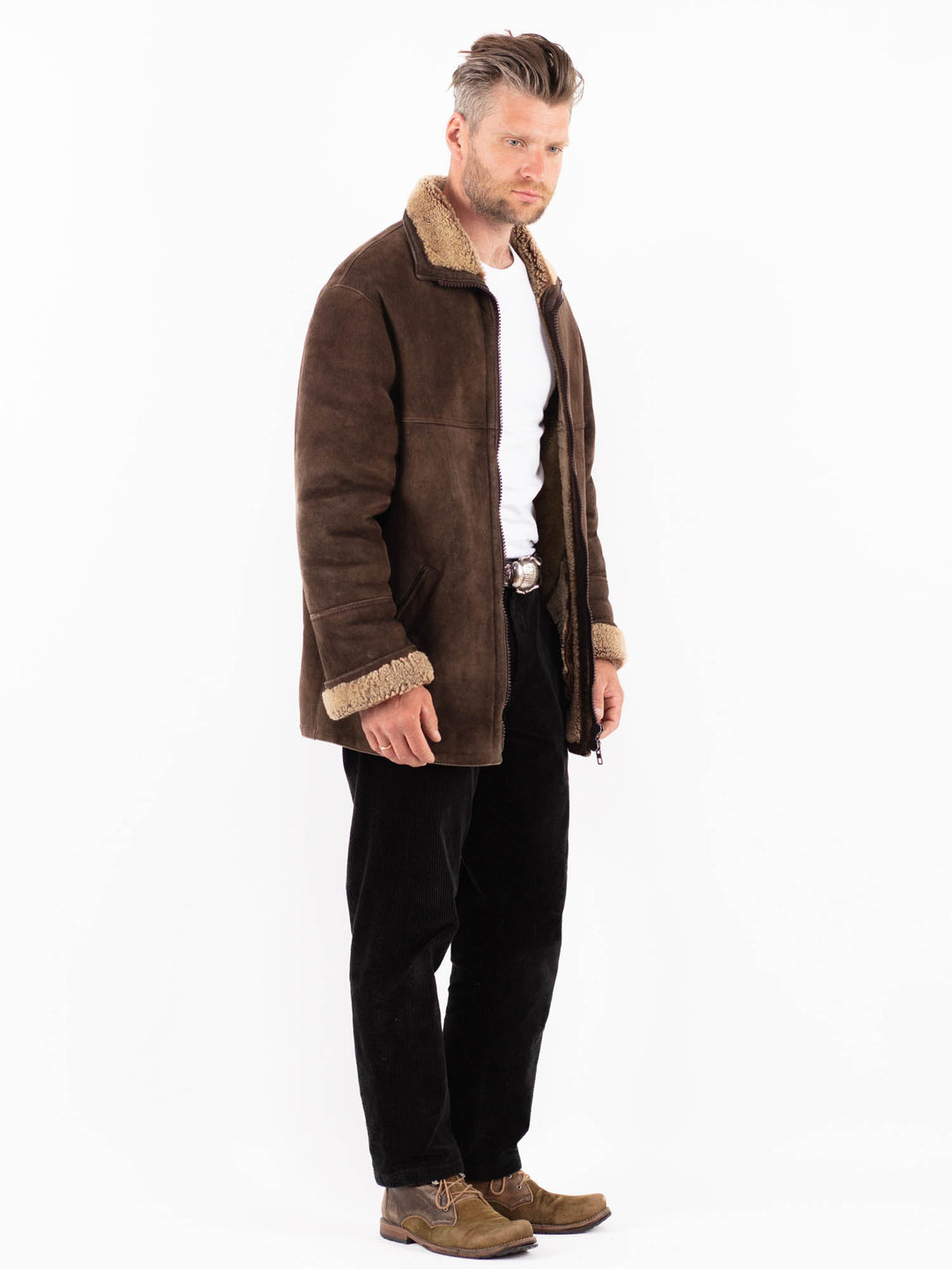Vintage 90's Men Sheepskin Coat in BrownZ1820