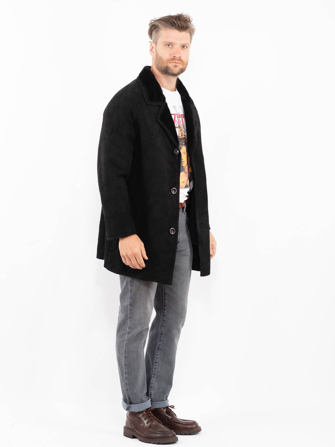 Vintage 90's Men Sheepskin Coat in BlackZ2266