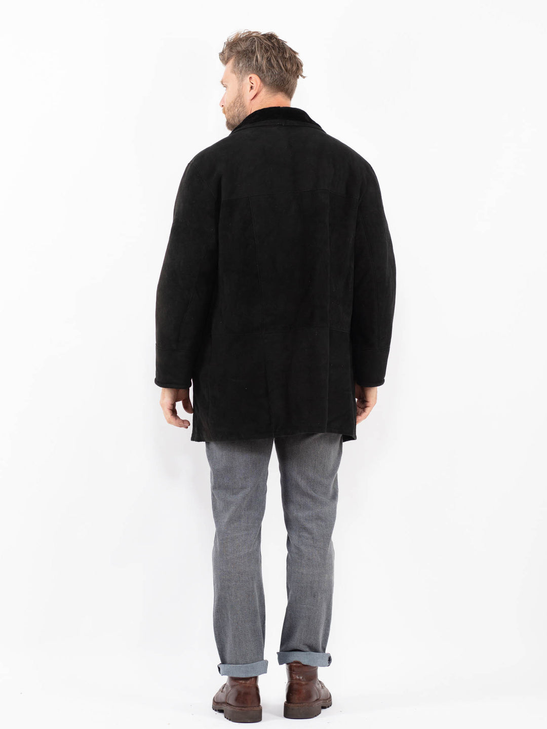 Vintage 90's Men Sheepskin Coat in BlackZ2266