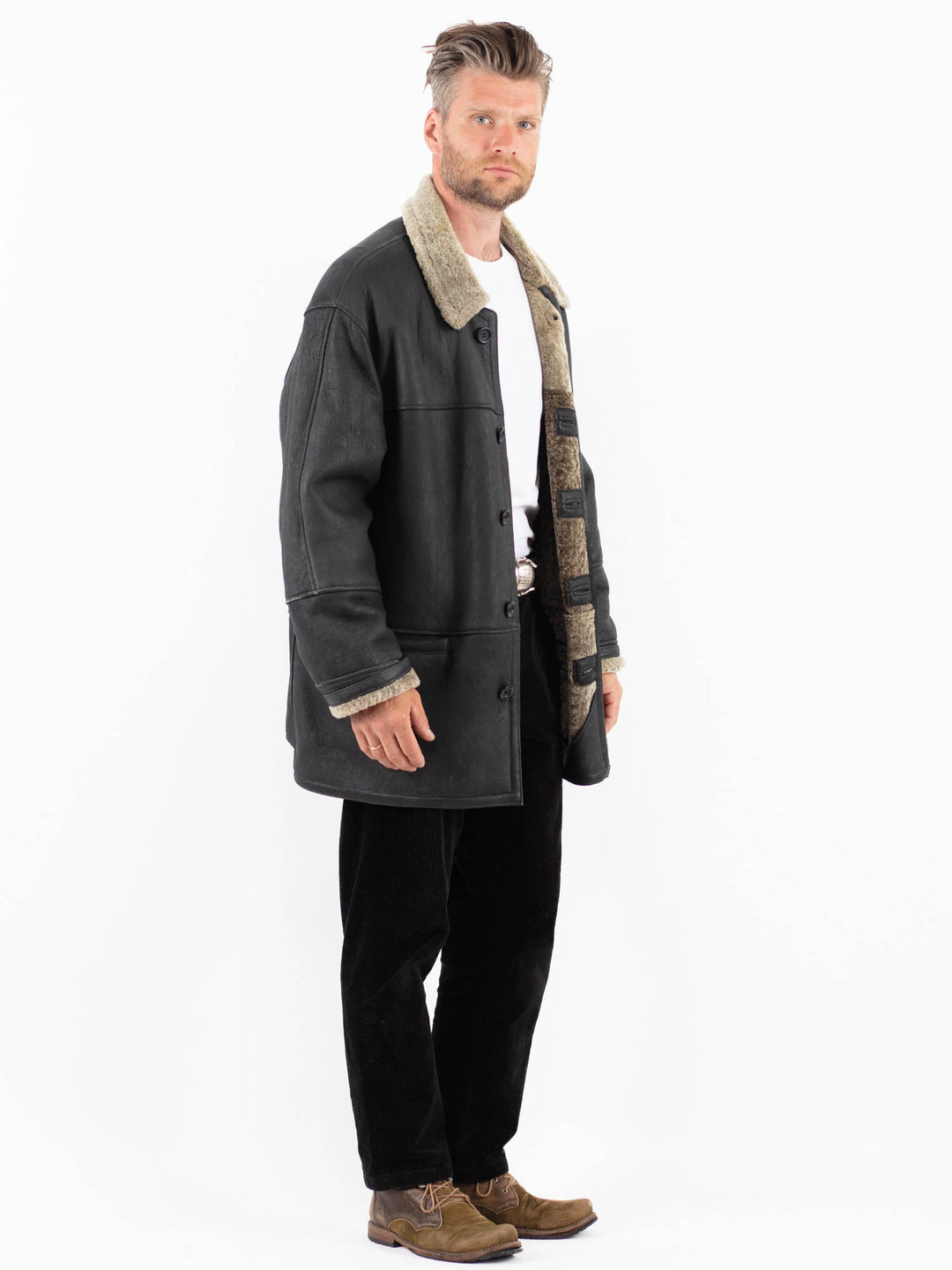 Vintage 90's Men Sheepskin Coat in BlackZ1821
