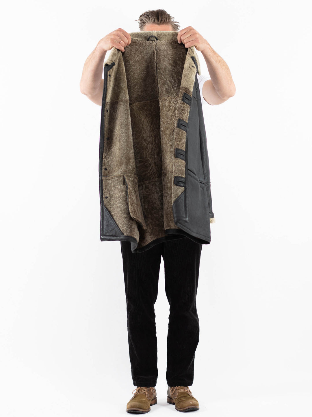 Vintage 90's Men Sheepskin Coat in BlackZ1821