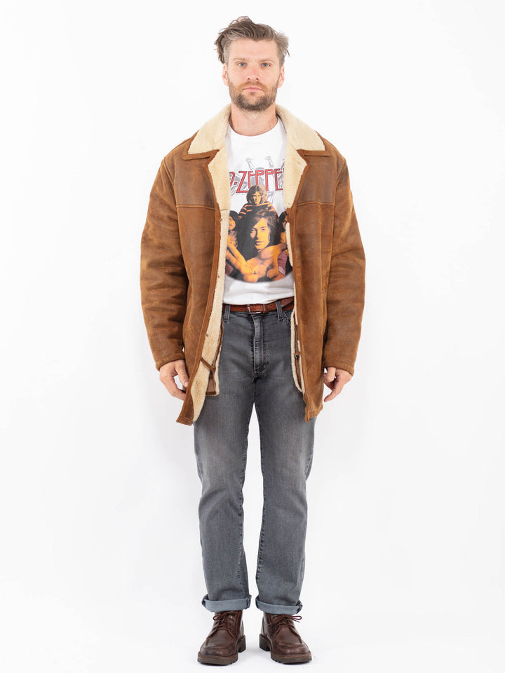 Vintage 90's Men Sheepskin Coat in BrownZ2268