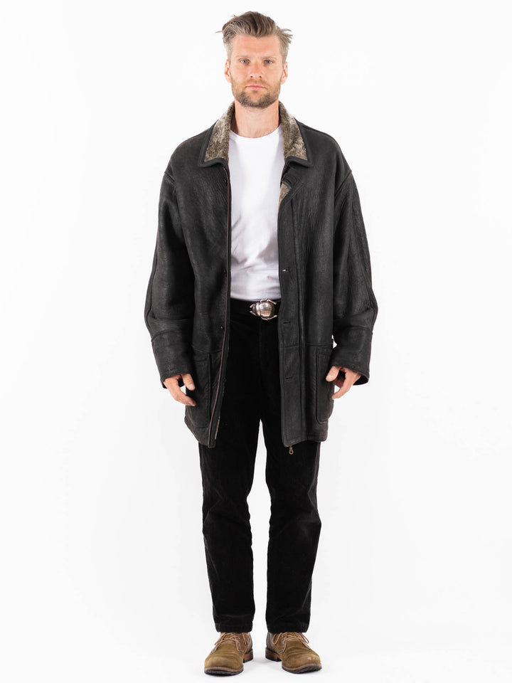 Vintage 90's Men Sheepskin Coat in BlackZ1823