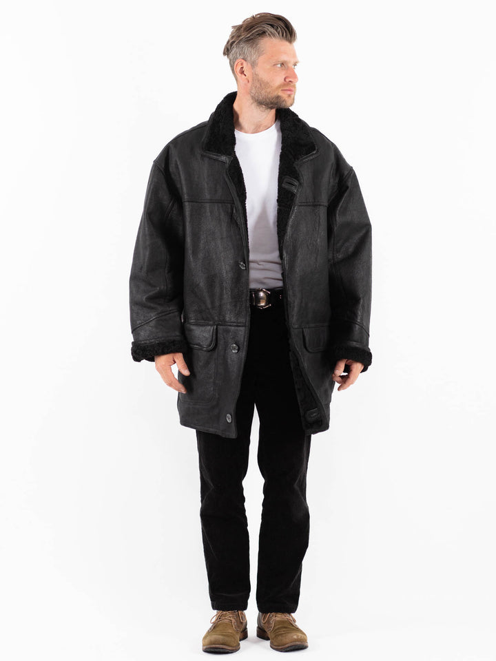 Vintage 90's Men Sheepskin Coat in BlackZ1825
