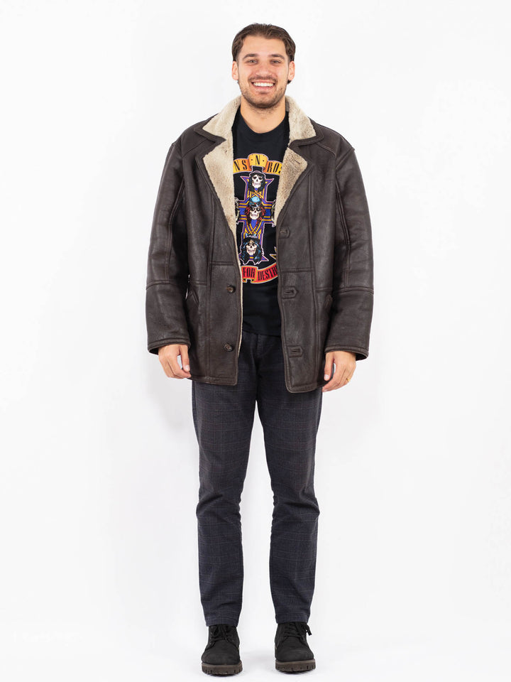 Vintage 90's Men Sheepskin Coat in BrownZ2365