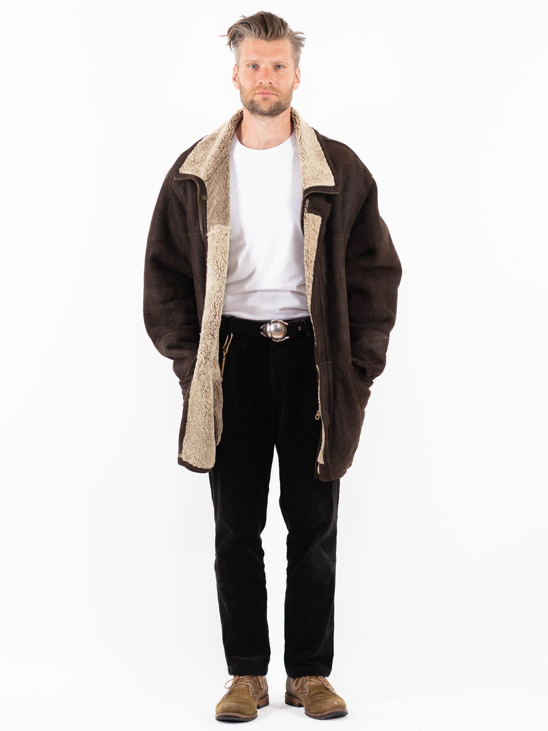 Vintage 90's Men Sheepskin Coat in BrownZ1826