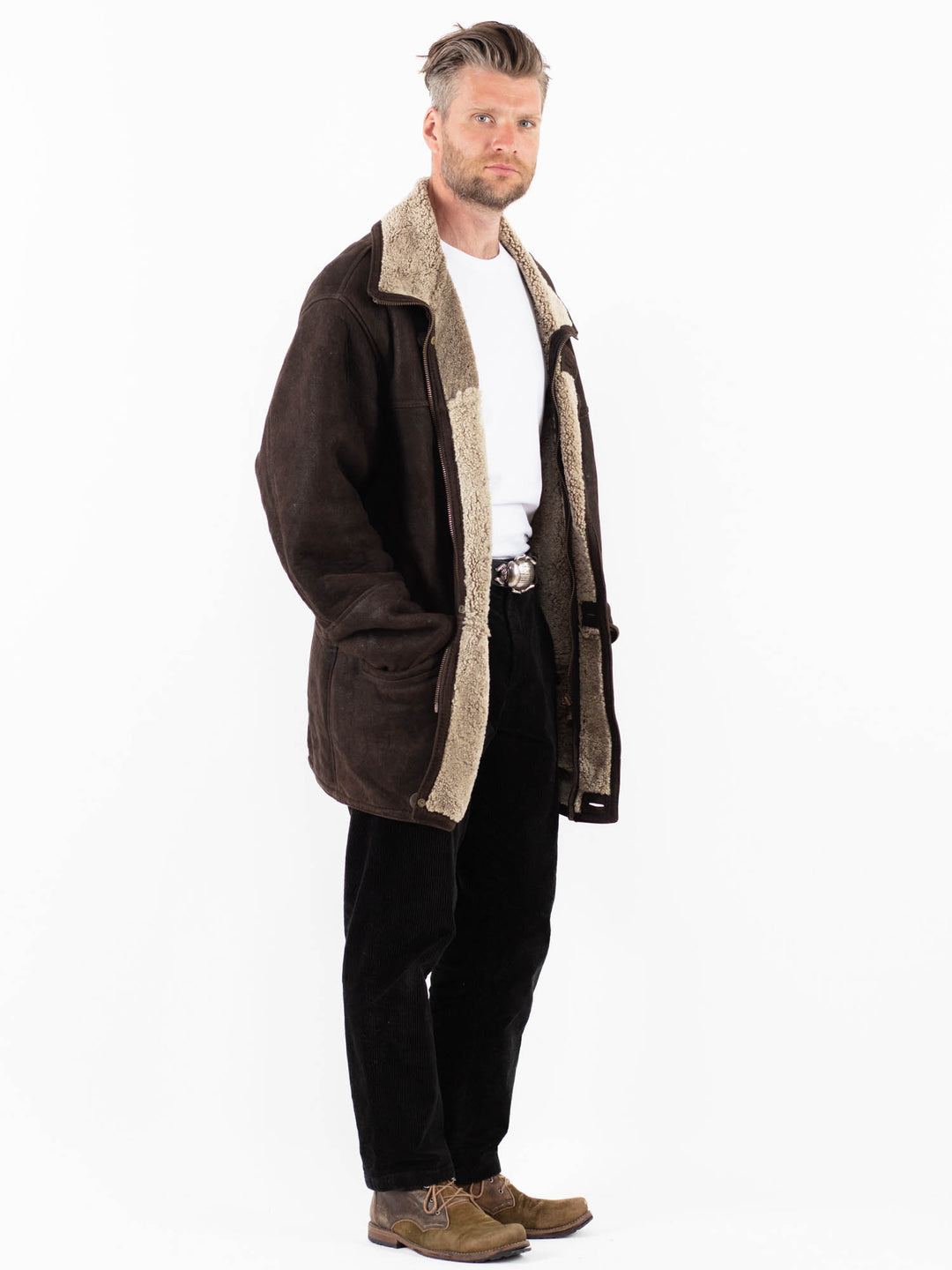 Vintage 90's Men Sheepskin Coat in BrownZ1826