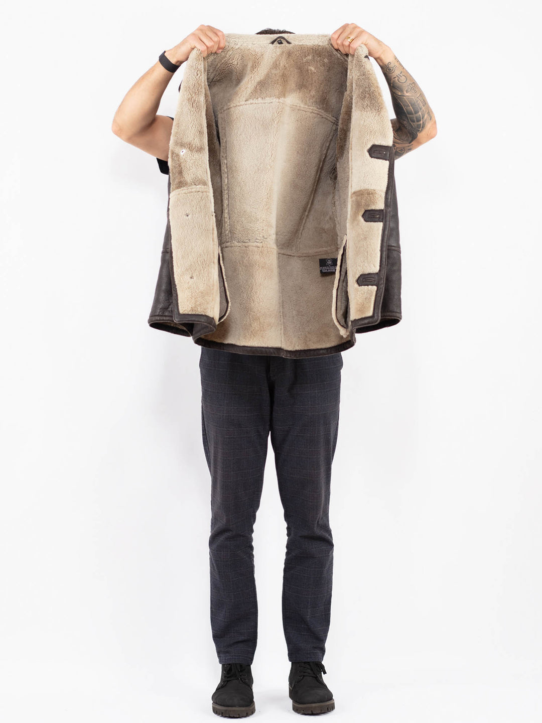 Vintage 90's Men Sheepskin Coat in BrownZ2365