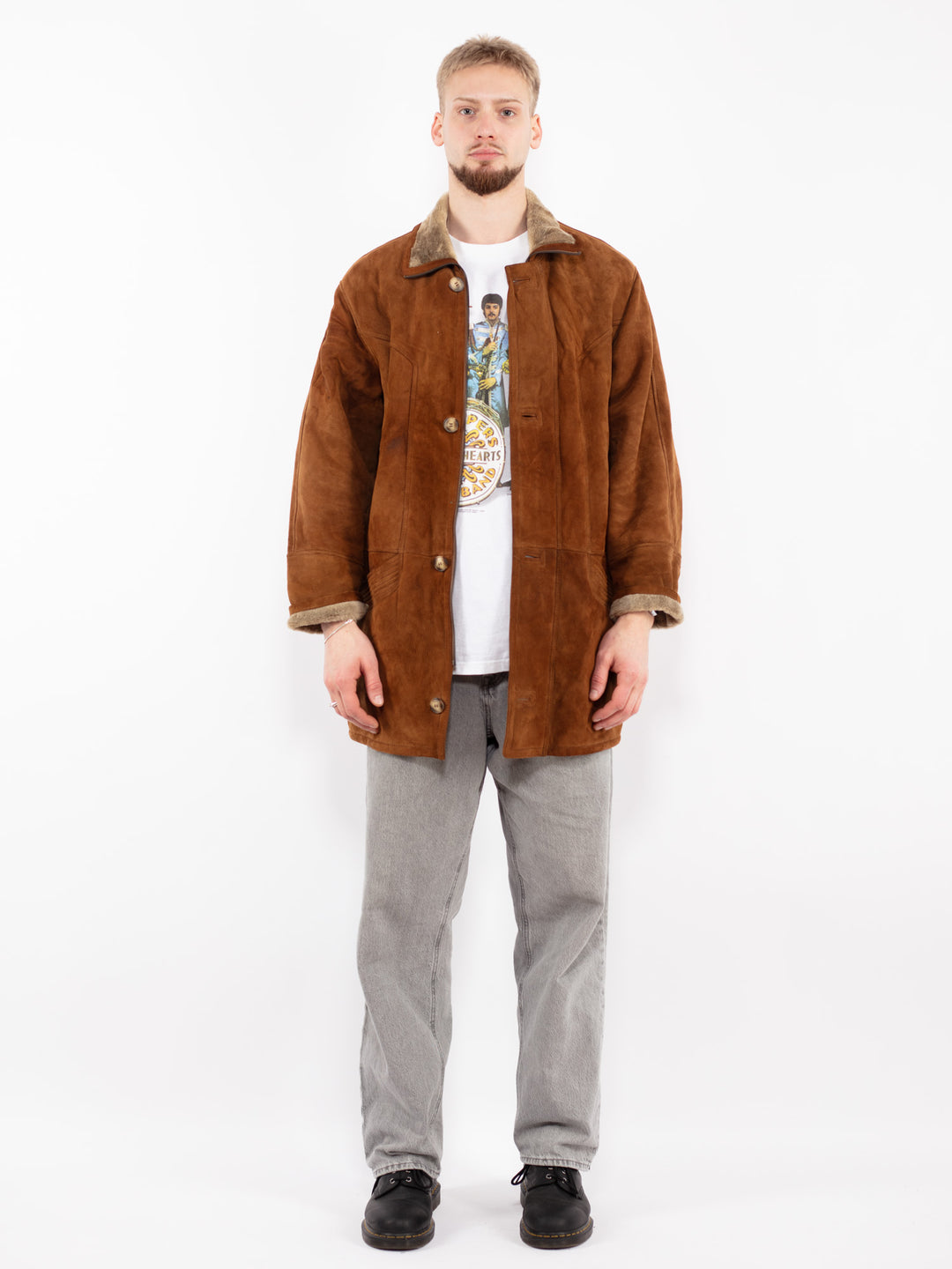Vintage 90's Men Sheepskin Coat in Brown