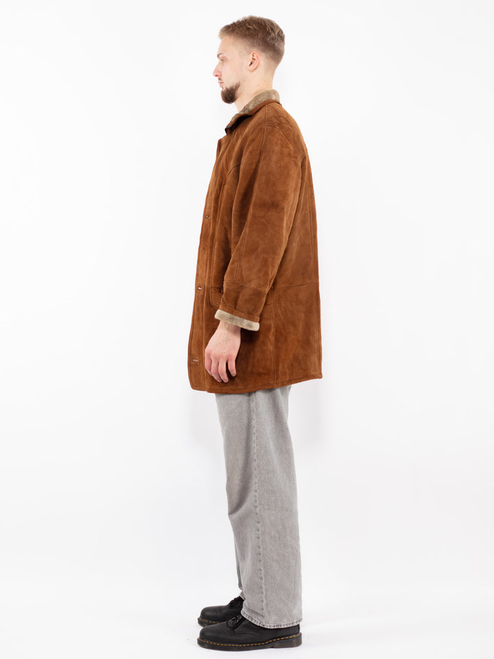 Vintage 90's Men Sheepskin Coat in Brown