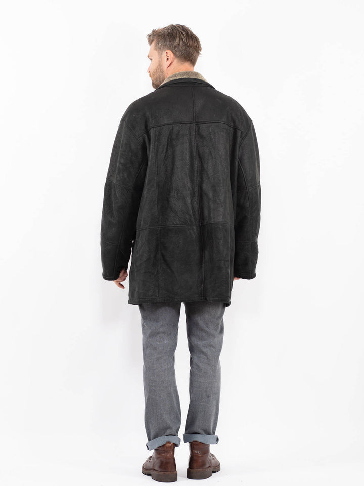 Vintage 90's Men Sheepskin Coat in BlackZ2278