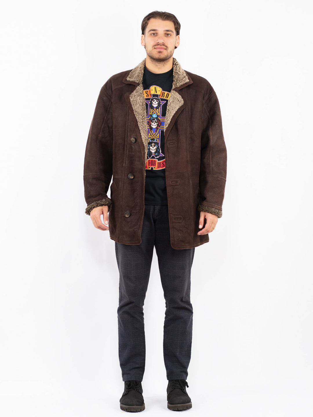 Vintage 90's Men Sheepskin Coat in BrownZ2370