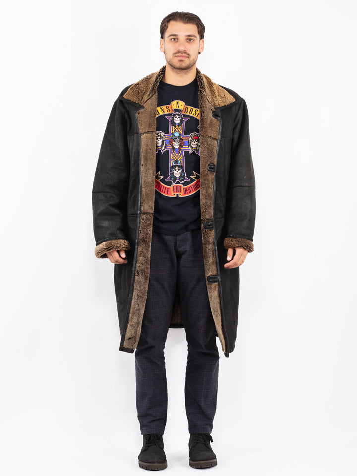 Vintage 90's Men Sheepskin Coat in BlackZ2376