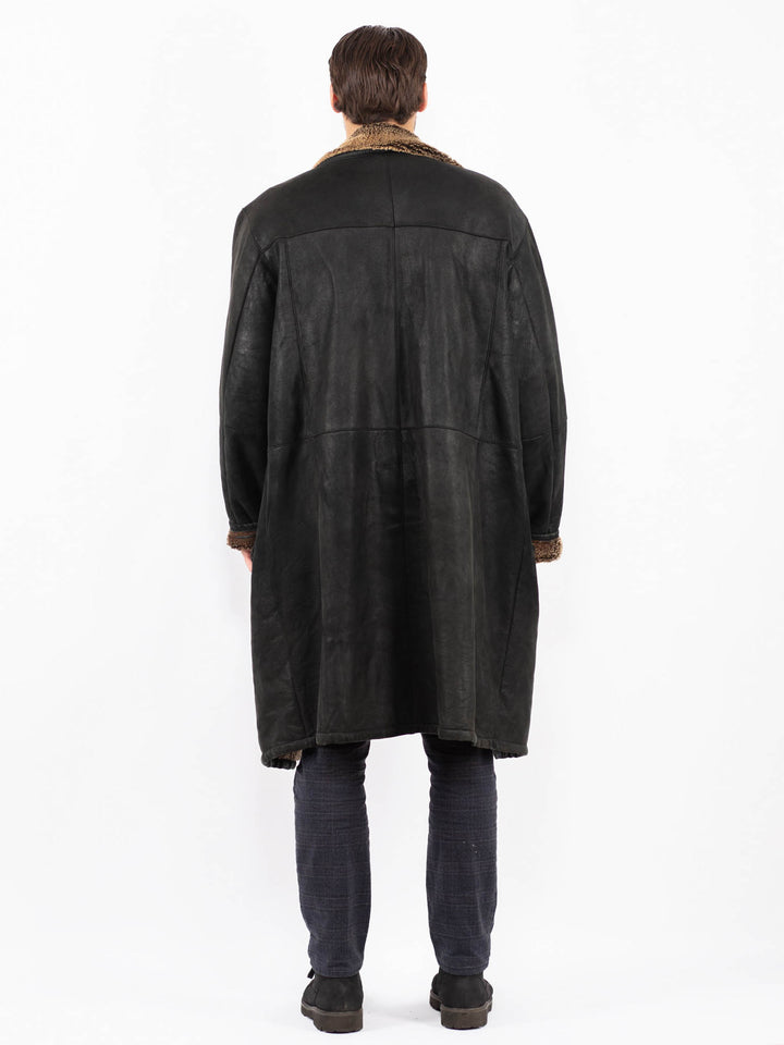 Vintage 90's Men Sheepskin Coat in BlackZ2376