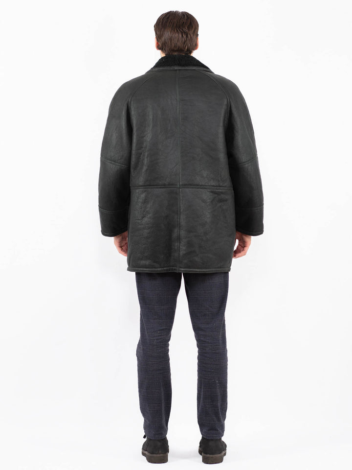 Vintage 80's Men Sheepskin Shearling Coat in BlackZ2379
