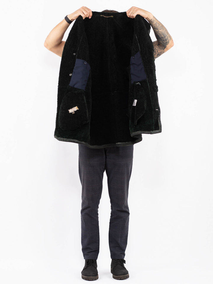 Vintage 80's Men Sheepskin Shearling Coat in BlackZ2379