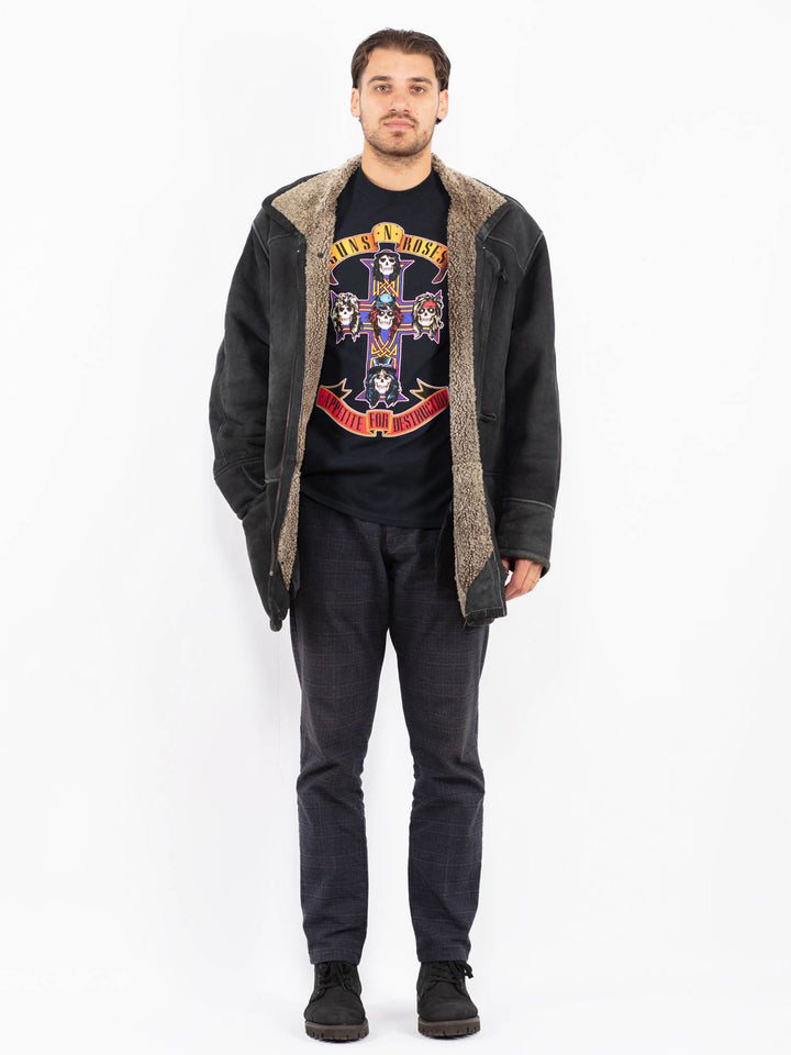 Vintage 90's Men Sheepskin Coat in BlackZ2380