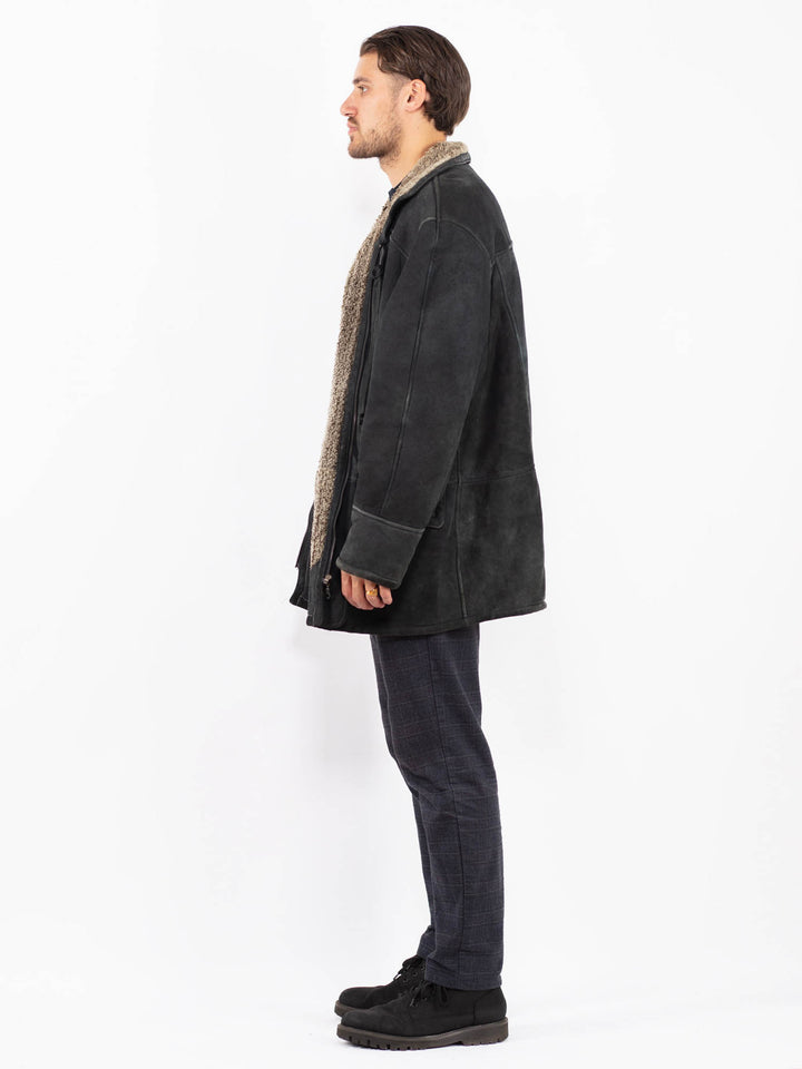 Vintage 90's Men Sheepskin Coat in BlackZ2380