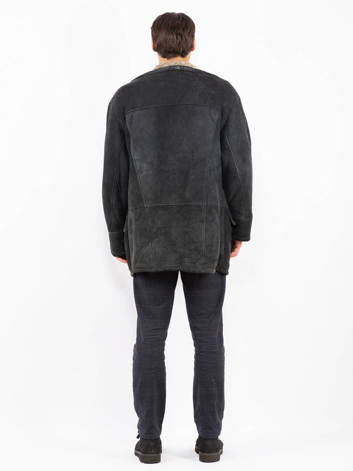 Vintage 90's Men Sheepskin Coat in BlackZ2380