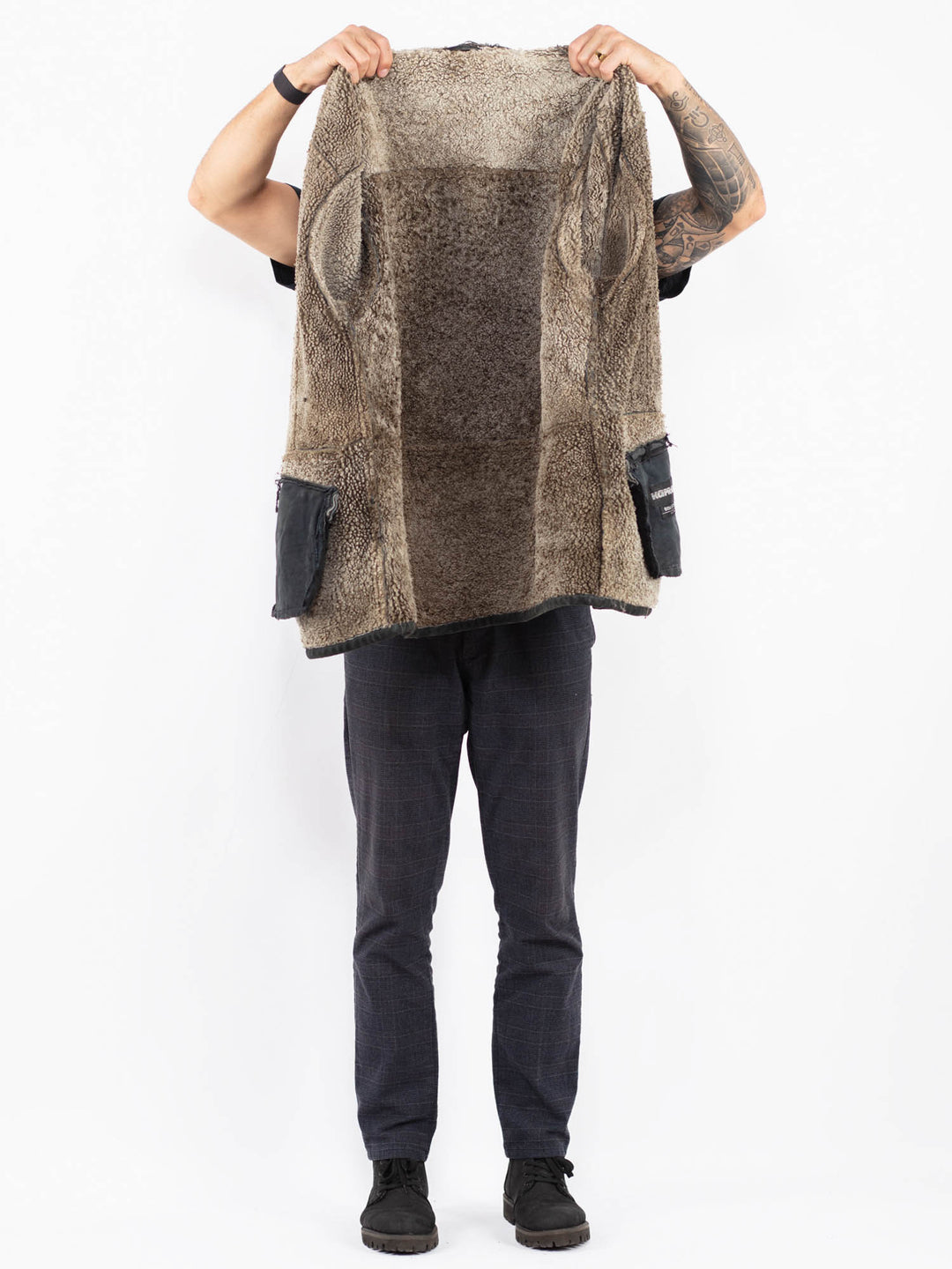 Vintage 90's Men Sheepskin Coat in BlackZ2380