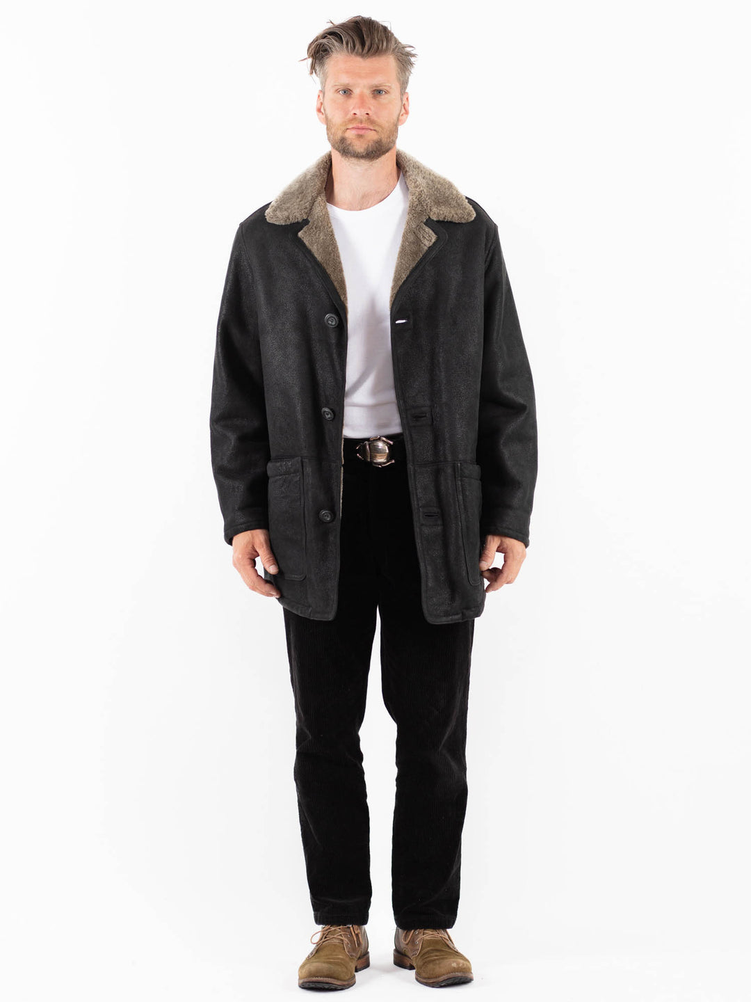 Vintage 90's Men Sheepskin Coat in BlackZ1845