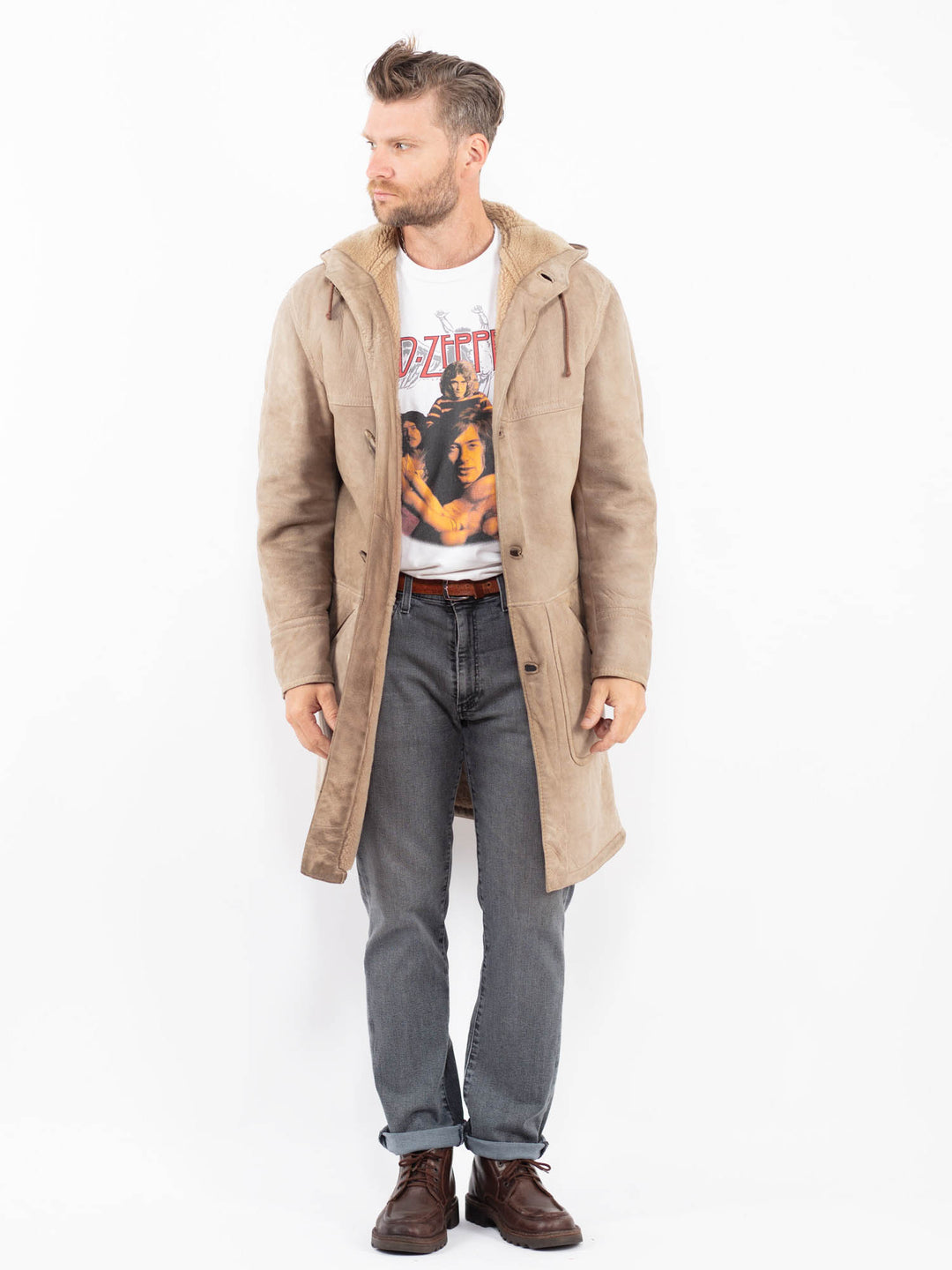 Vintage 90's Men Sheepskin Coat in BeigeZ2295