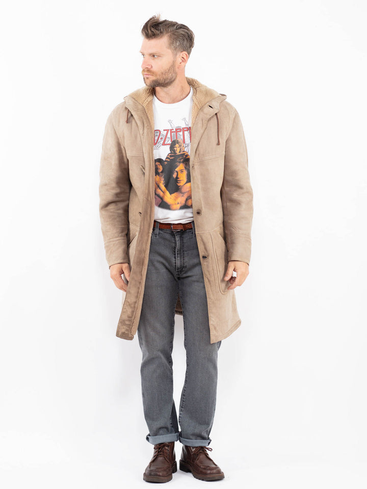 Vintage 90's Men Sheepskin Coat in BeigeZ2295