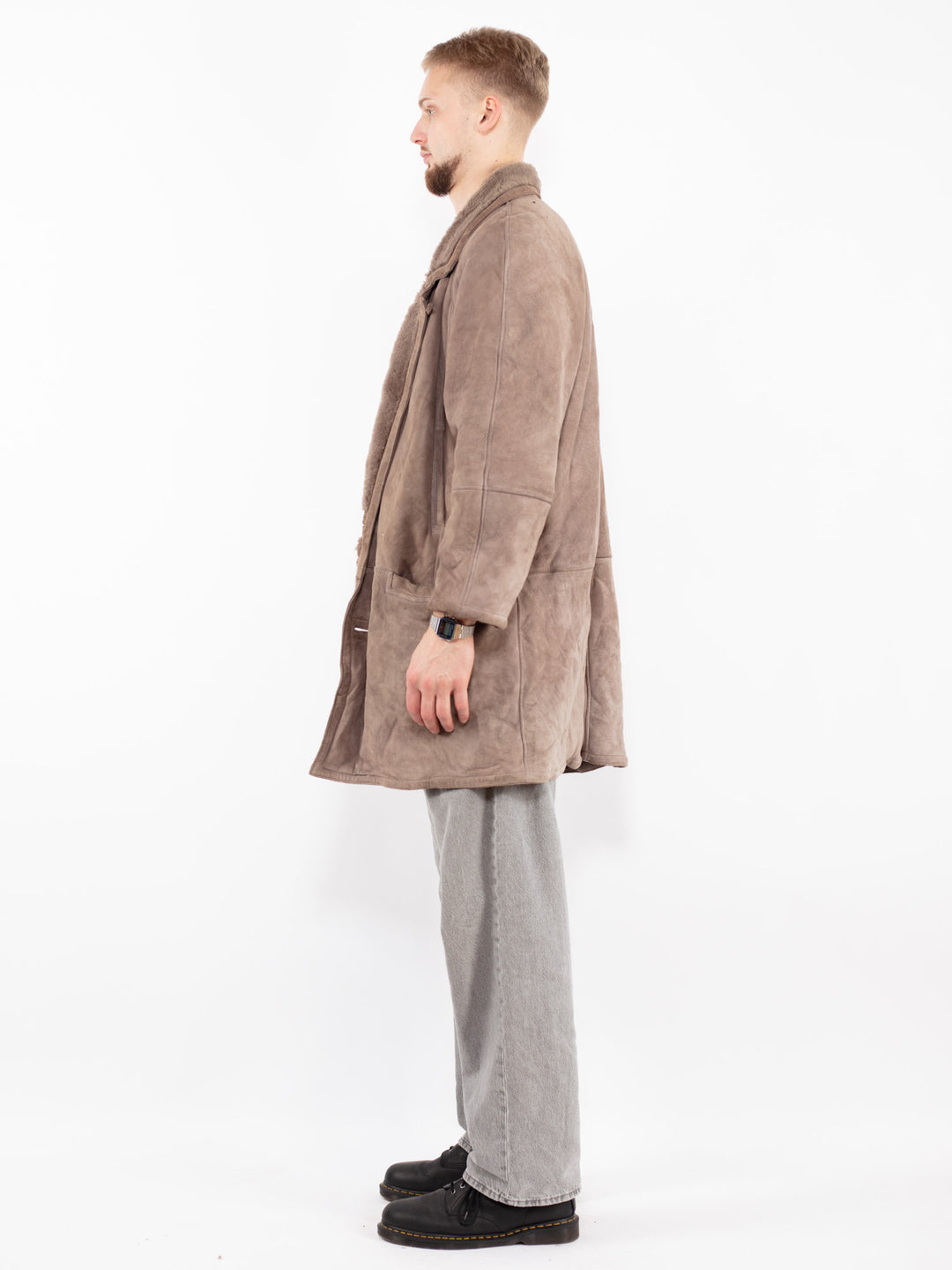 Vintage 90's Men Sheepskin Coat in Beige