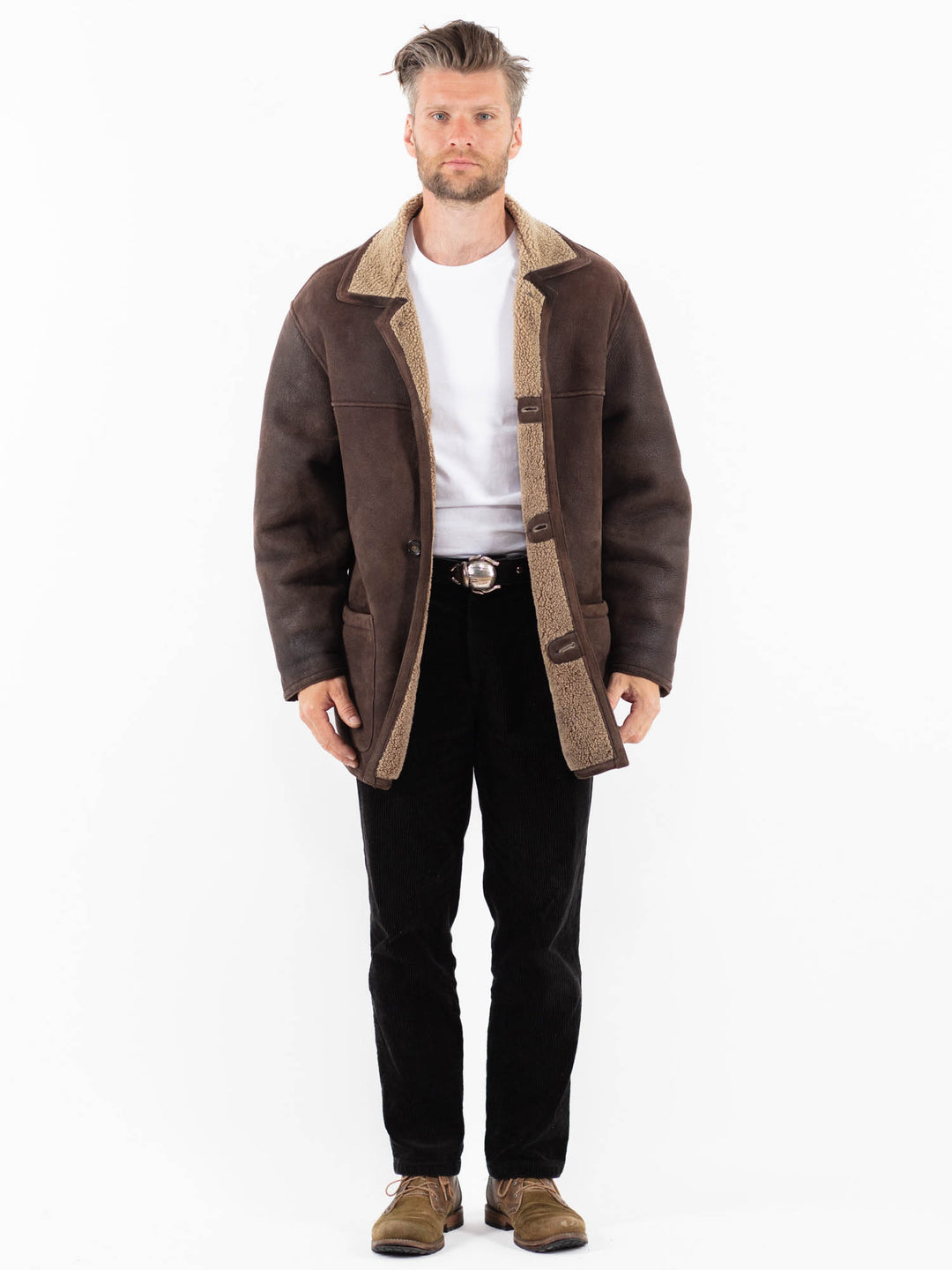 Vintage 90's Men Sheepskin Coat in BrownZ1847