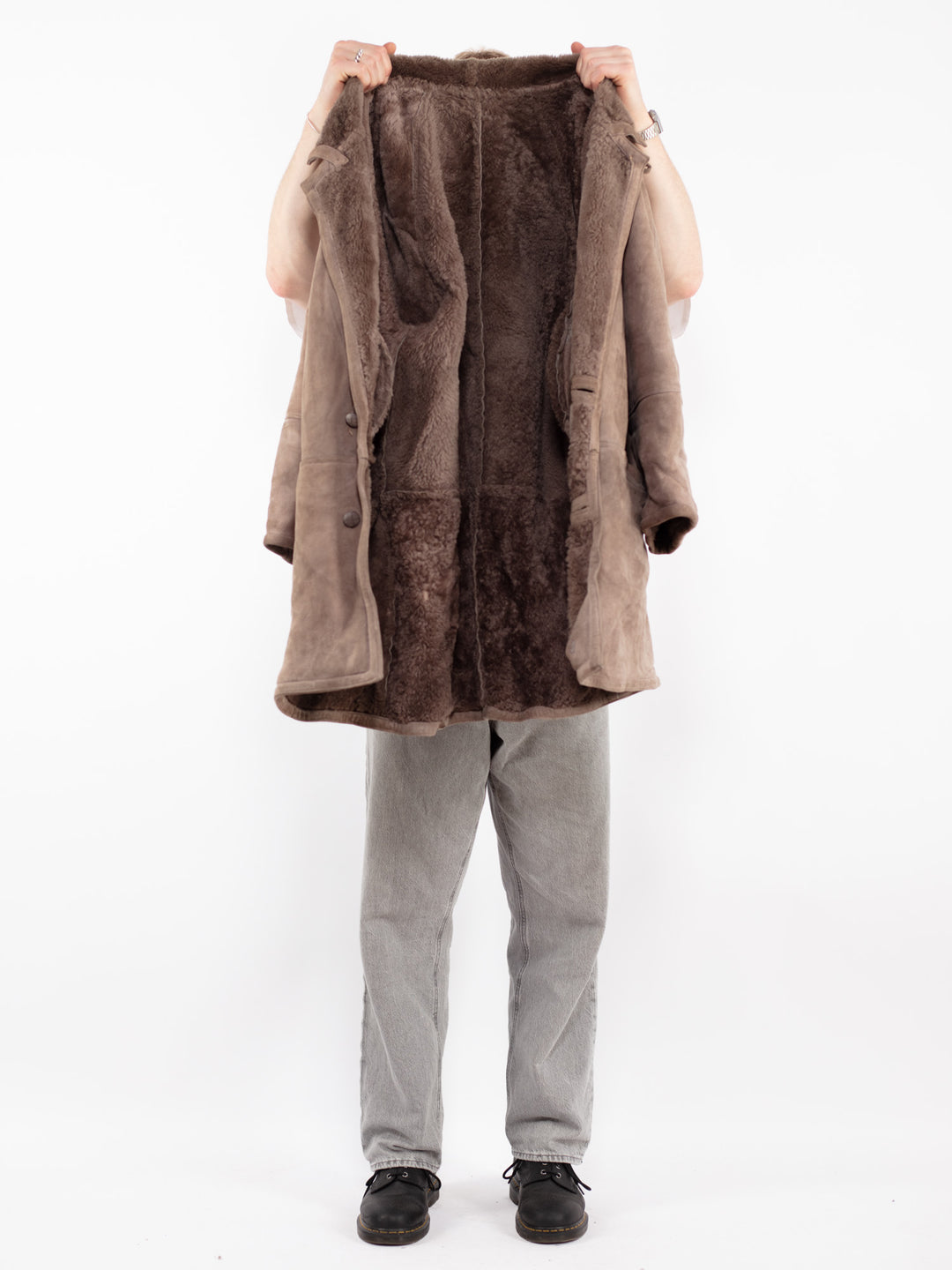 Vintage 90's Men Sheepskin Coat in Beige