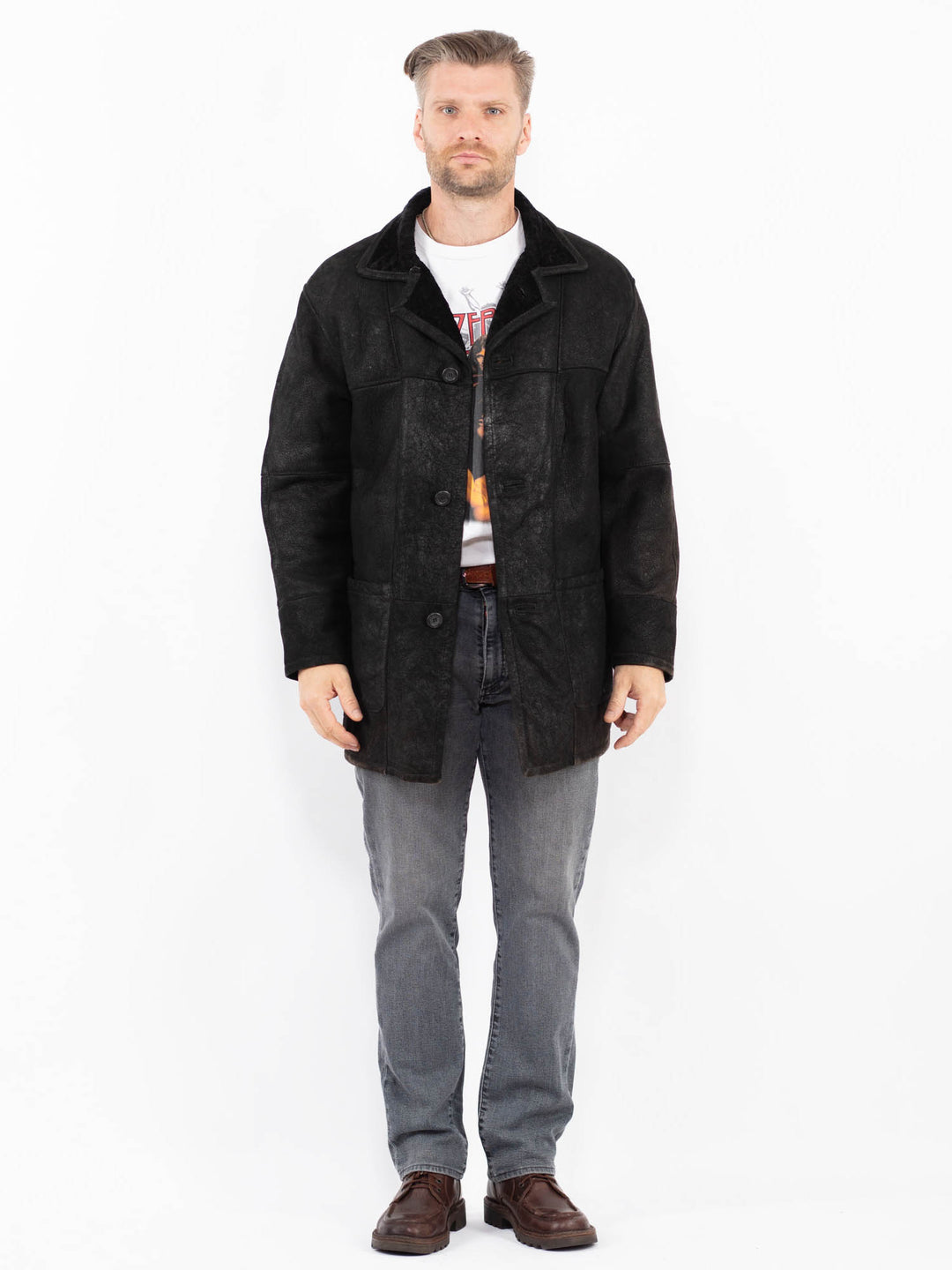 Vintage 90's Men Sheepskin Coat in BlackZ2070