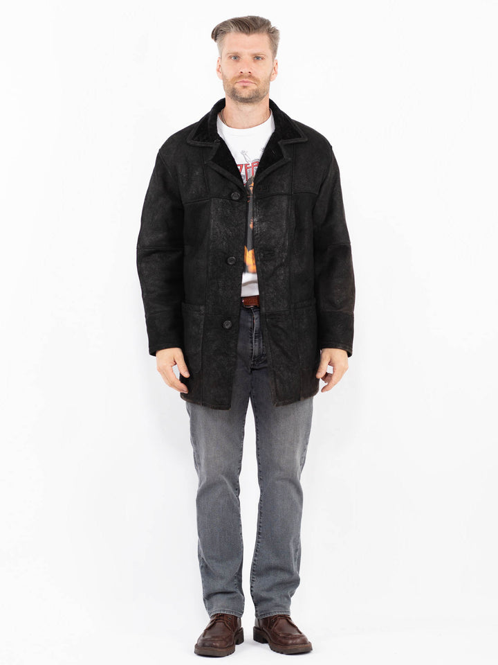 Vintage 90's Men Sheepskin Coat in BlackZ2070