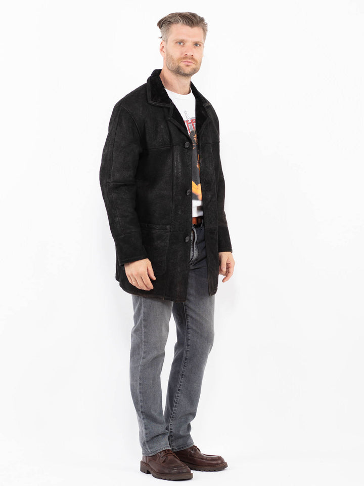 Vintage 90's Men Sheepskin Coat in BlackZ2070