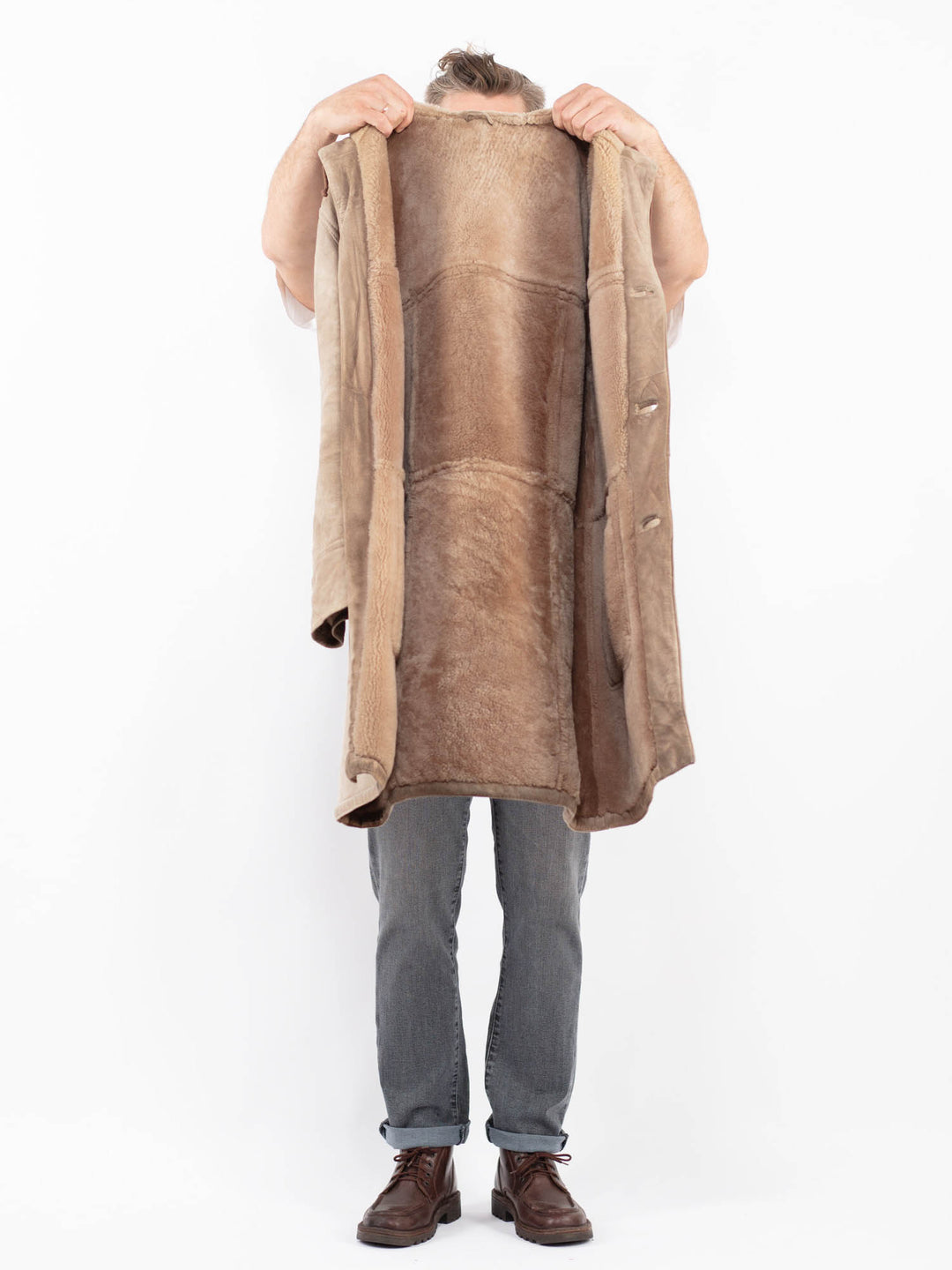 Vintage 90's Men Sheepskin Coat in BeigeZ2295