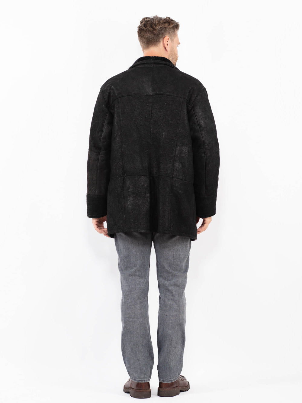 Vintage 90's Men Sheepskin Coat in BlackZ2070