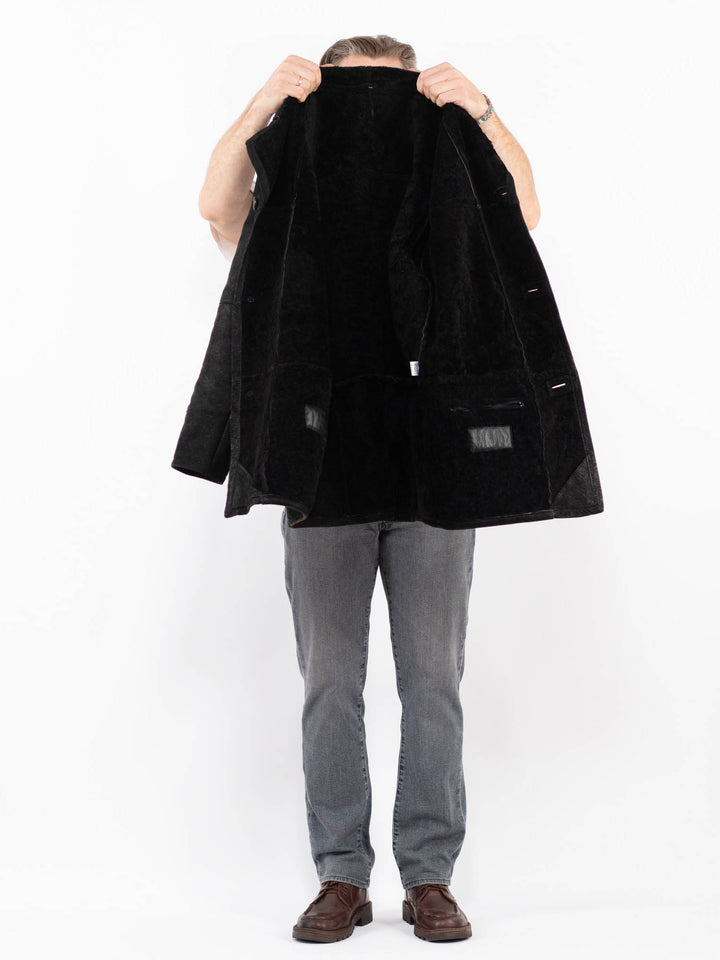 Vintage 90's Men Sheepskin Coat in BlackZ2070