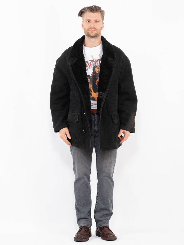 Vintage 90's Men Sheepskin Coat in BlackZ2071