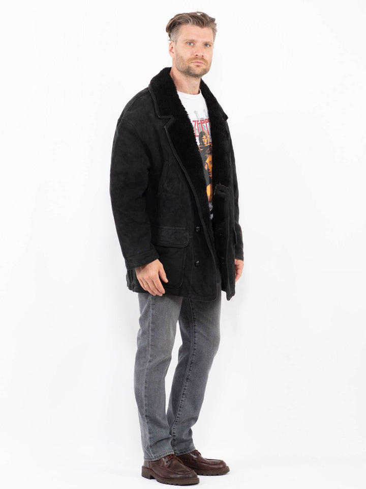 Vintage 90's Men Sheepskin Coat in BlackZ2071