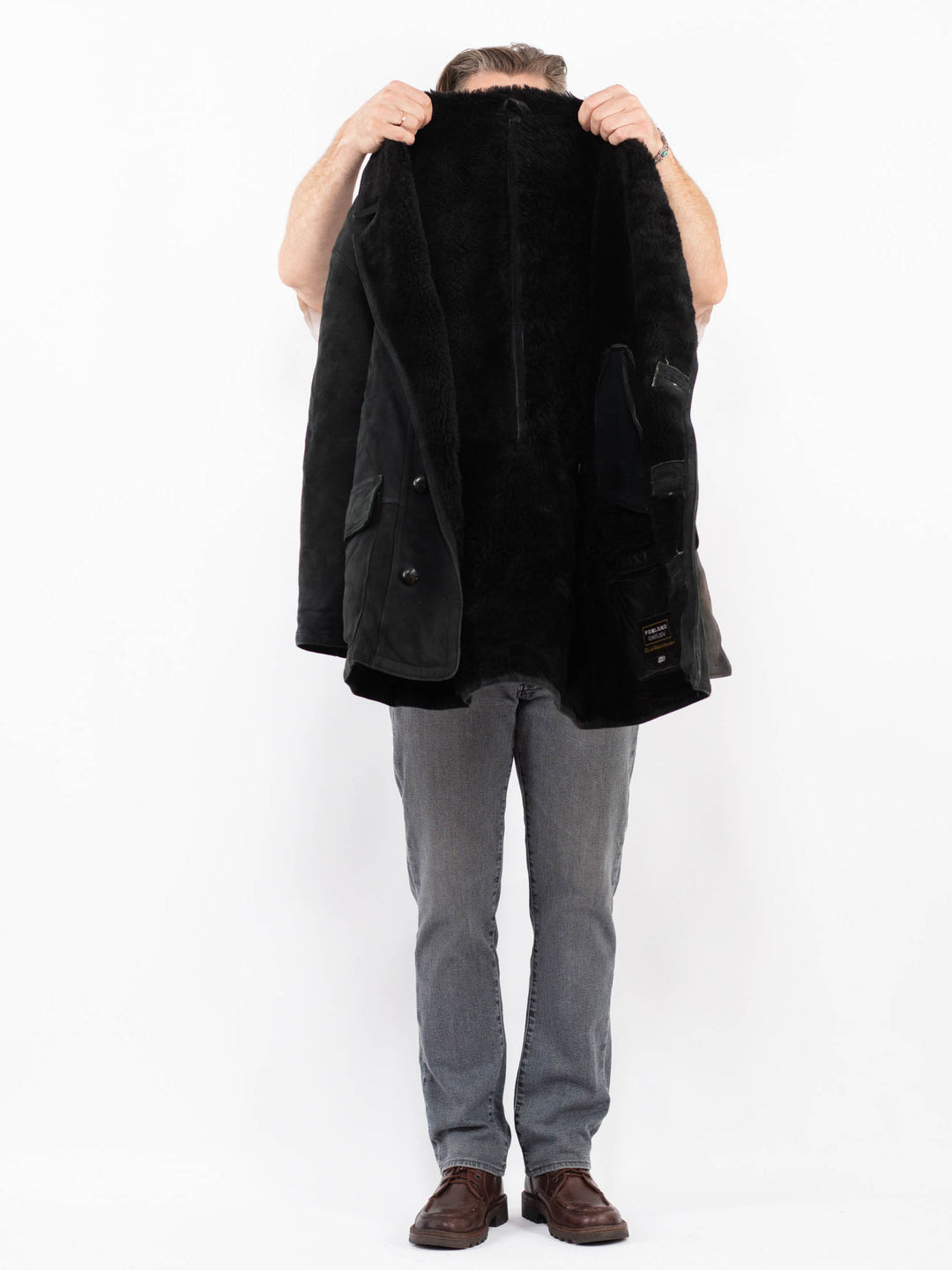 Vintage 90's Men Sheepskin Coat in BlackZ2071