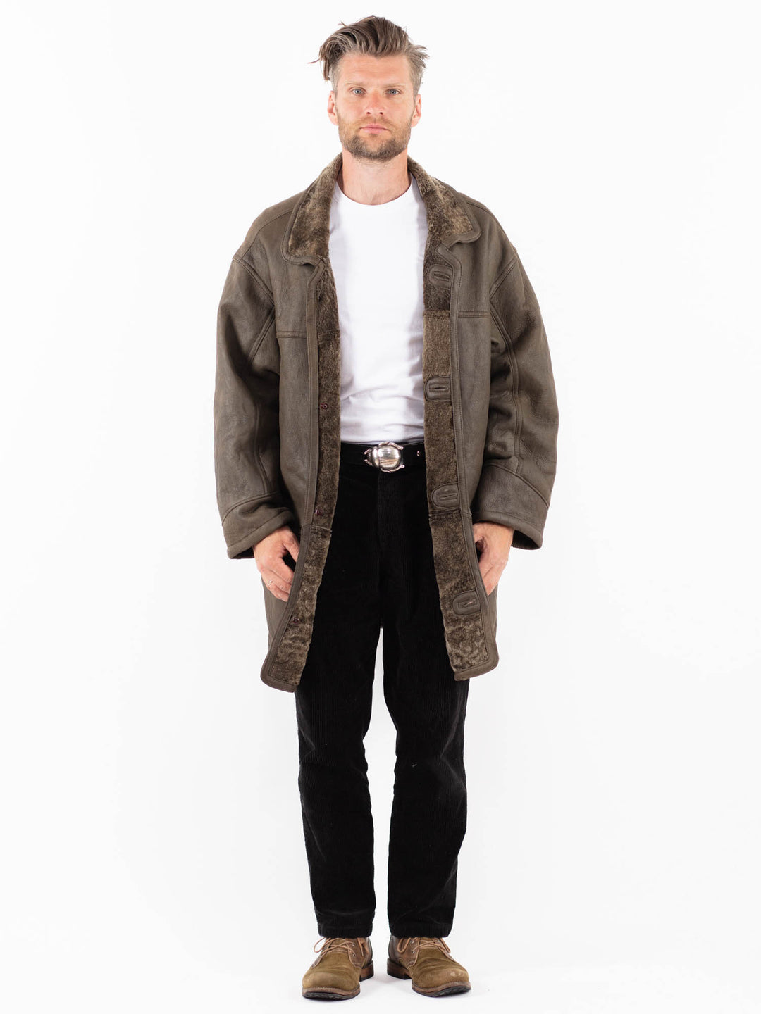Vintage 90's Men Sheepskin Coat in BrownZ1854