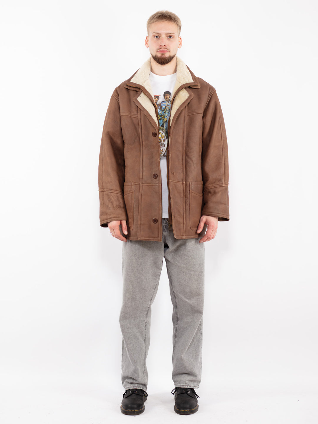 Vintage 90's Men Sheepskin Coat in Brown