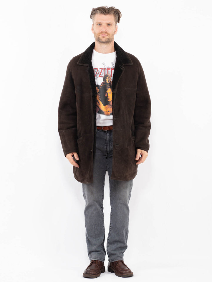 Vintage 90's Men Sheepskin Coat in BrownZ2077