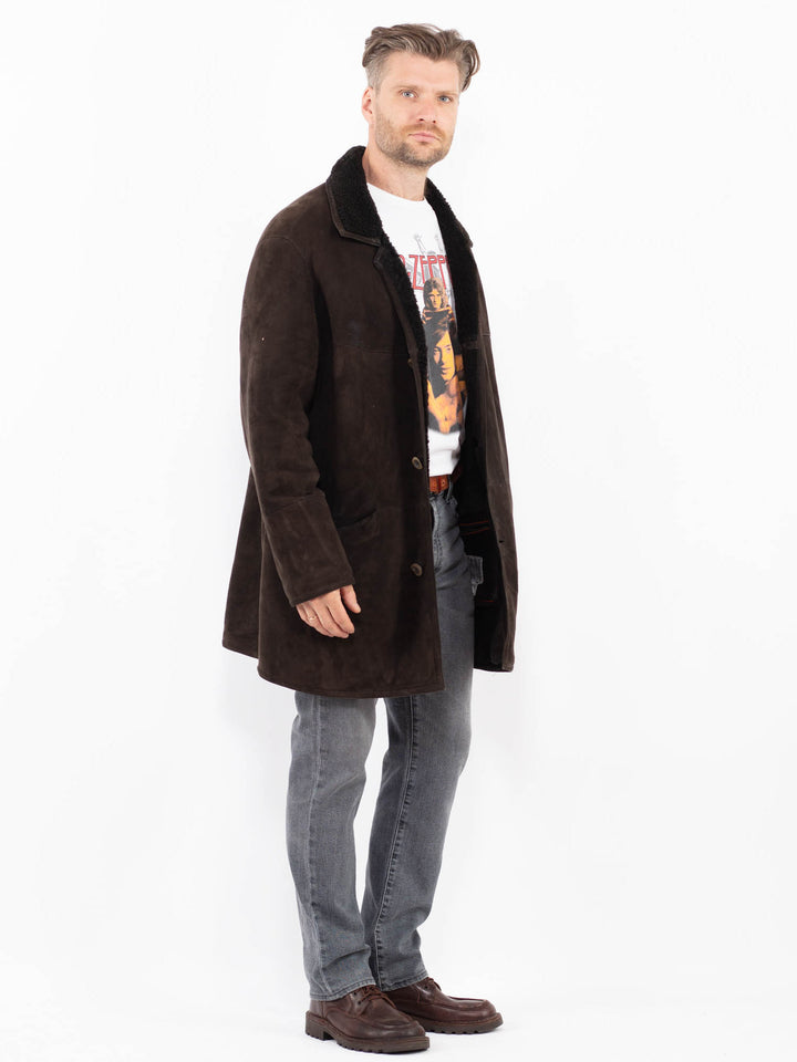 Vintage 90's Men Sheepskin Coat in BrownZ2077