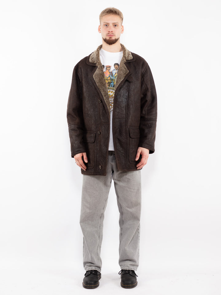 Vintage 90's Men Sheepskin Coat in Brown