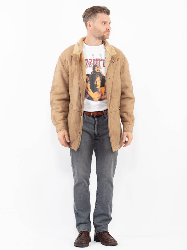 Vintage 90's Men Sheepskin Coat in BeigeZ2079