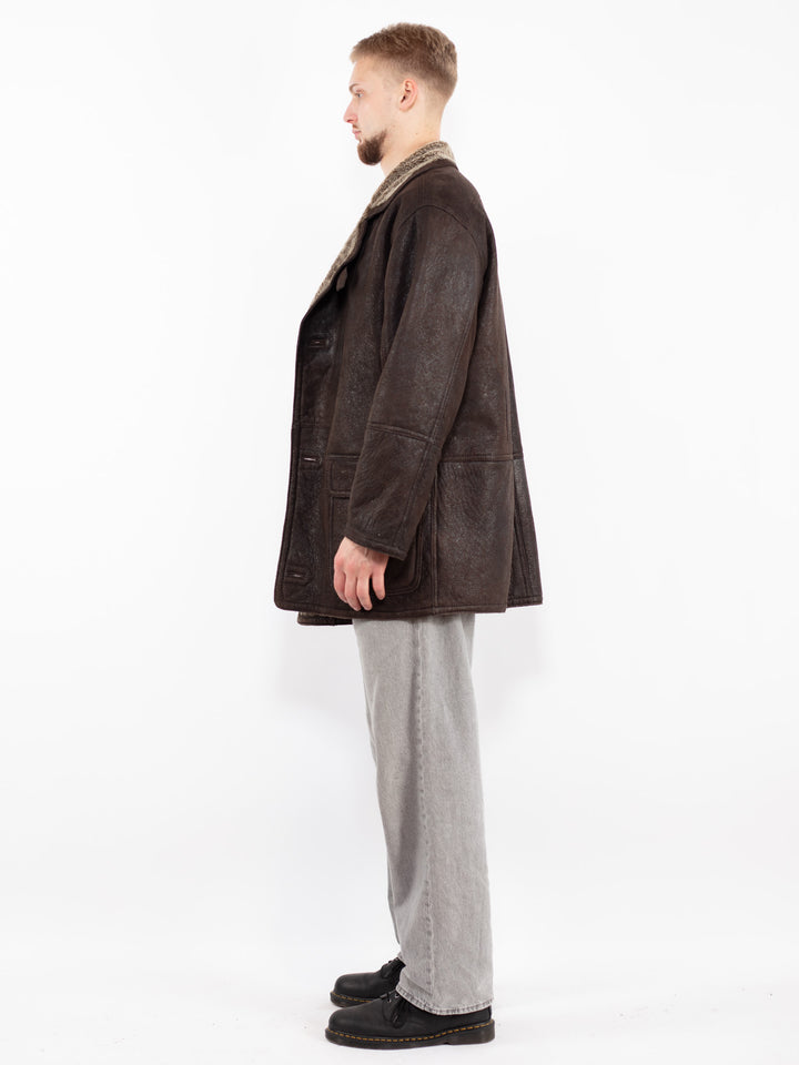 Vintage 90's Men Sheepskin Coat in Brown