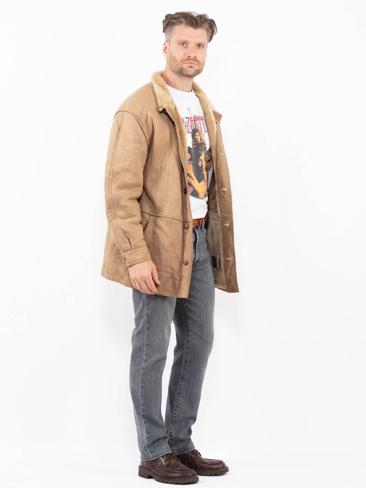 Vintage 90's Men Sheepskin Coat in BeigeZ2079