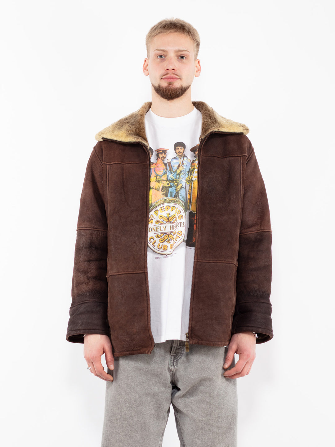 Vintage 90's Men Sheepskin Jacket in Brown