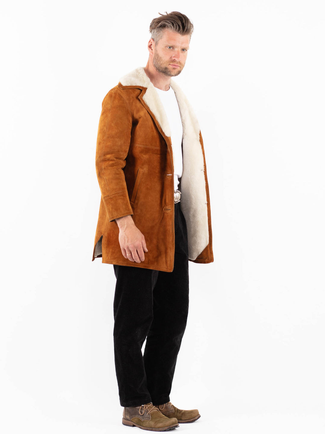 Vintage 90's Men Sheepskin Coat in BrownZ1860